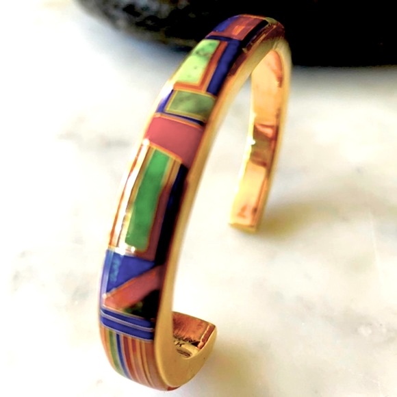 Vintage 14K Zuni Gold Multistone Walley Bracelet - Picture 14 of 16